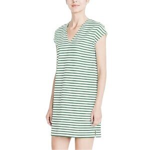 J. Crew Dress Cap Sleeve Striped Shift White Green XL‎ Boxy Nautical Minimalist